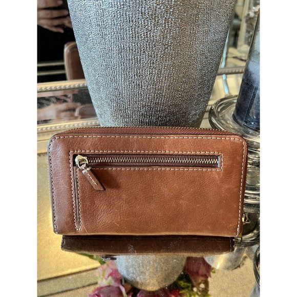Fossil Cowhide Genuine Leather Zip Around Wallet Outer Zip Coin, Brown - Picture 4 of 11